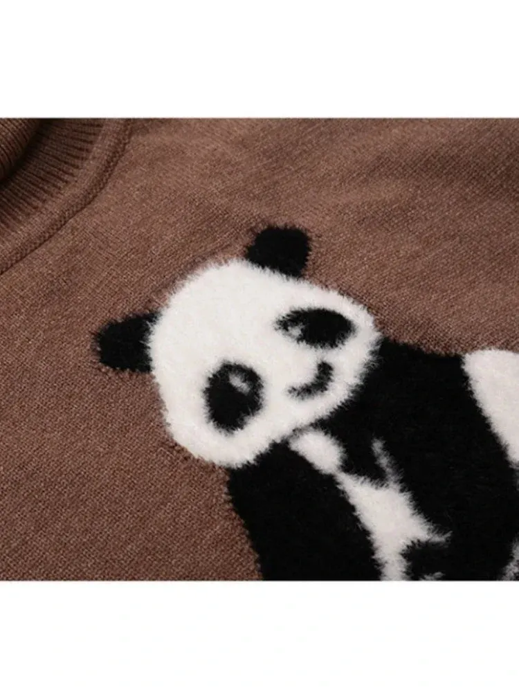 Turtlenek Sweaters For Women Ladies Cartoon Panda Embroidery Cute Knitted Pulover Winter Teenagr Girl Long Sleeve Warm Tops