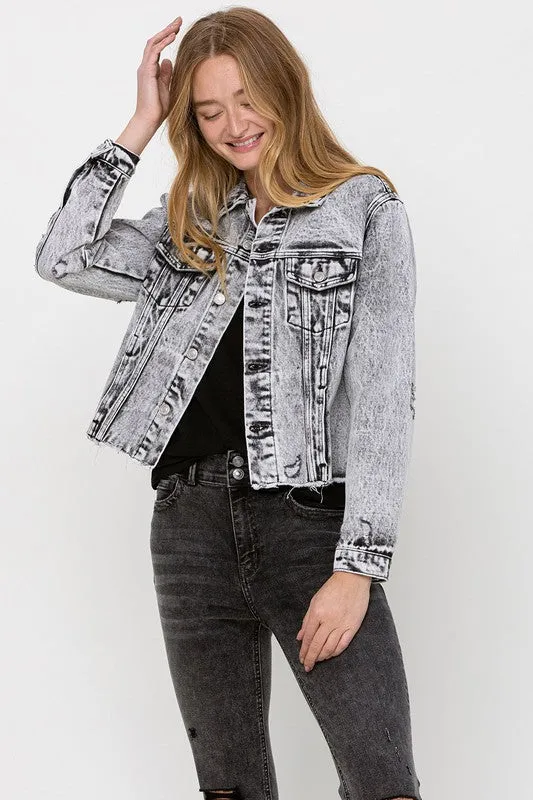 Vervet Distressed Black Acid Wash Crop Jacket