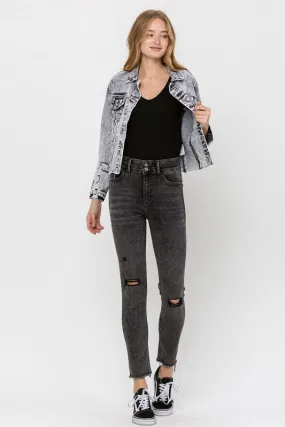 Vervet Distressed Black Acid Wash Crop Jacket