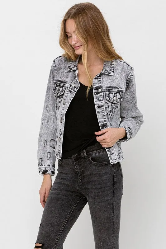 Vervet Distressed Black Acid Wash Crop Jacket