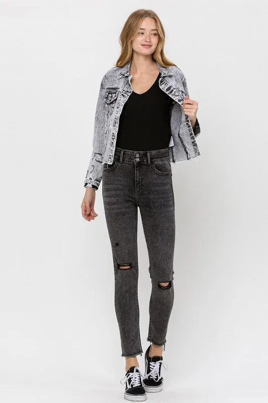 Vervet Distressed Black Acid Wash Crop Jacket