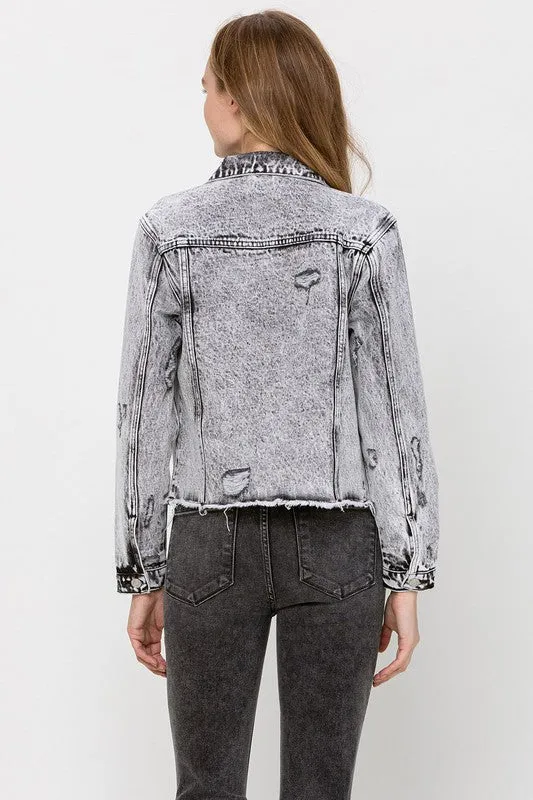 Vervet Distressed Black Acid Wash Crop Jacket