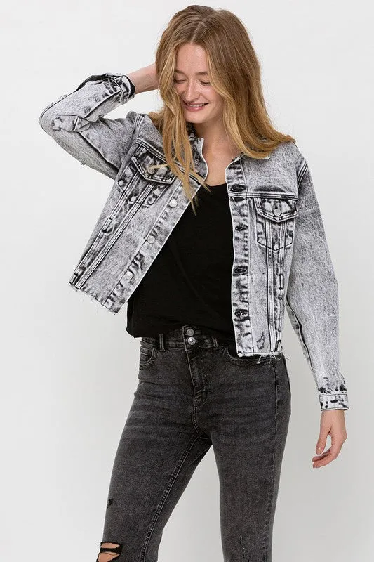 Vervet Distressed Black Acid Wash Crop Jacket