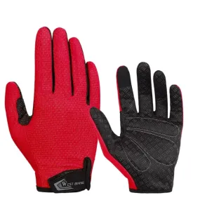 WEST BIKING YP0211223 Full-Finger Gloves For Cycling Shock Absorption Non-Slip Touch Screen Gloves, Size: M(Red)