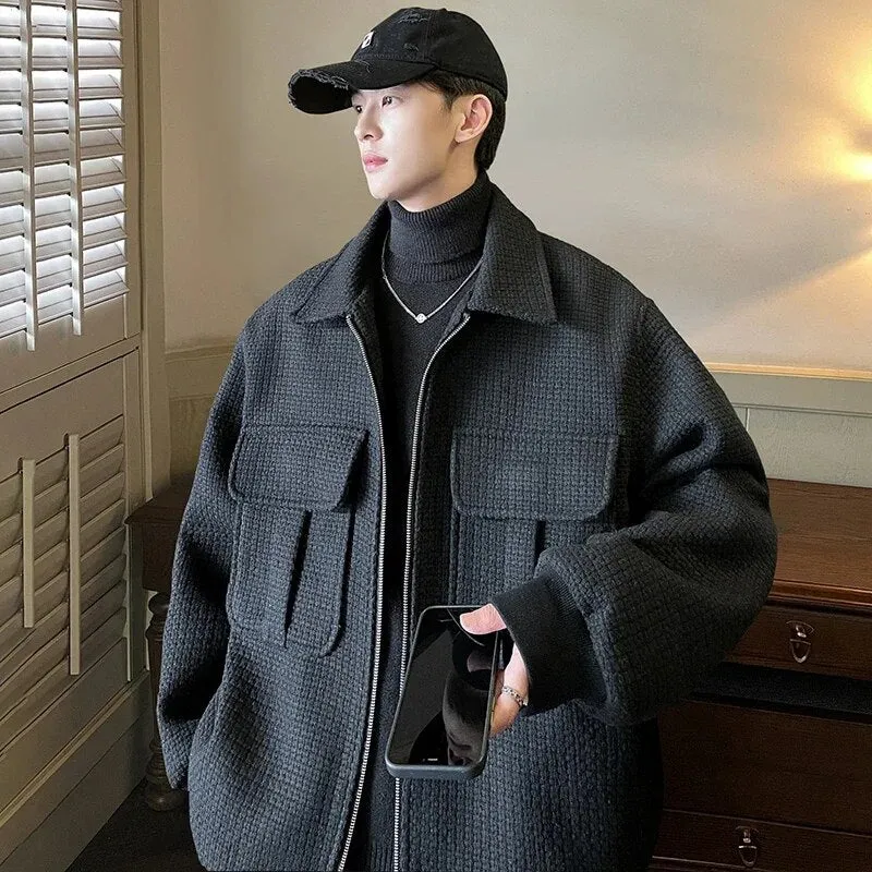 Wiaofellas Woolen Coat Oversize Thick Warm And Loose Fitting Coat Plush Woolen Men's Jacket Unisex Style Daily Casual Chic Men's Clothing