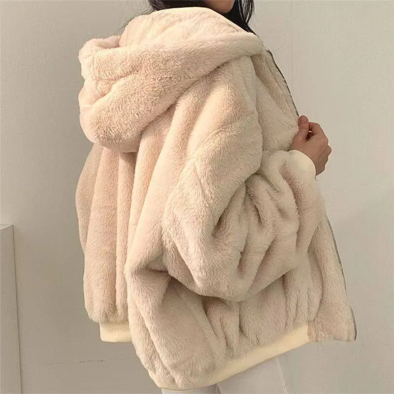 Winter Fleece Fluffy Thick Warm Fuzzy Plush Zipper Jacket