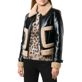 Women B3 Bomber Raf Aviator Flying Sheepskin Shearling Black Leather Jacket