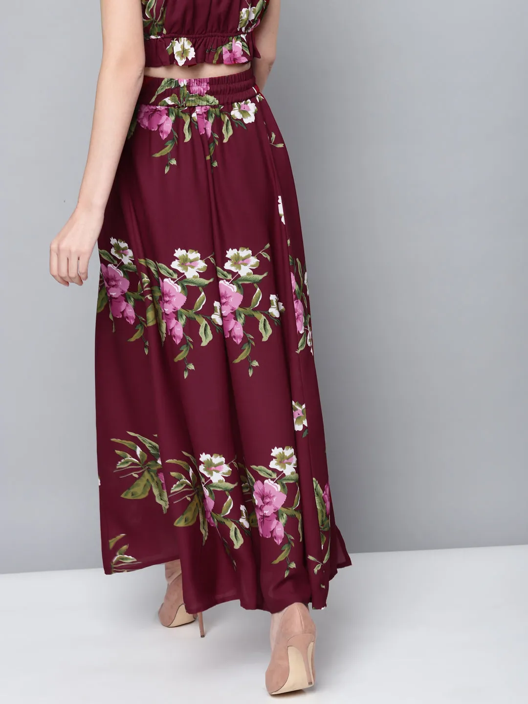 Women Maroon Floral Maxi Skirt