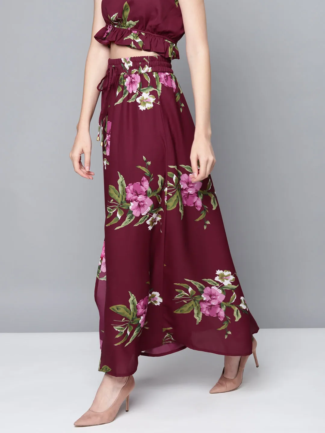 Women Maroon Floral Maxi Skirt