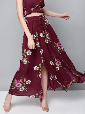 Women Maroon Floral Maxi Skirt