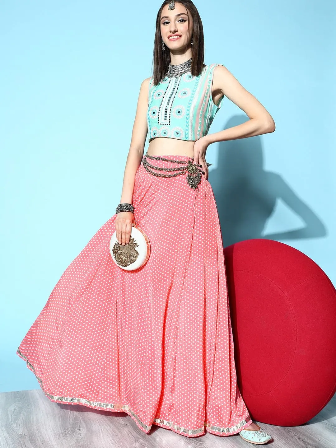 Women Pink Tie & Dye Pocket Anarkali Skirt