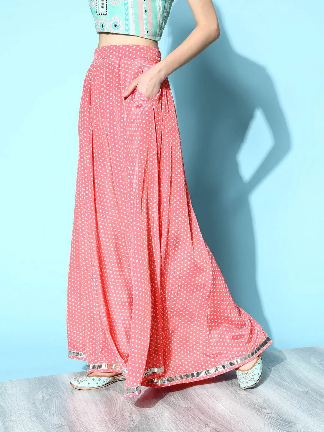 Women Pink Tie & Dye Pocket Anarkali Skirt