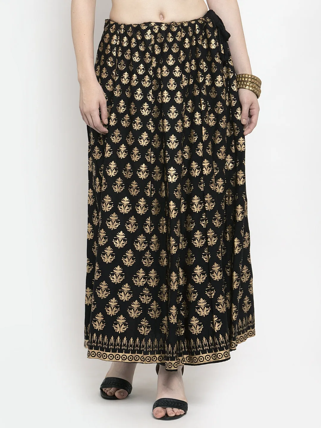 Women'S Black Floral Printed Rayon Skirt