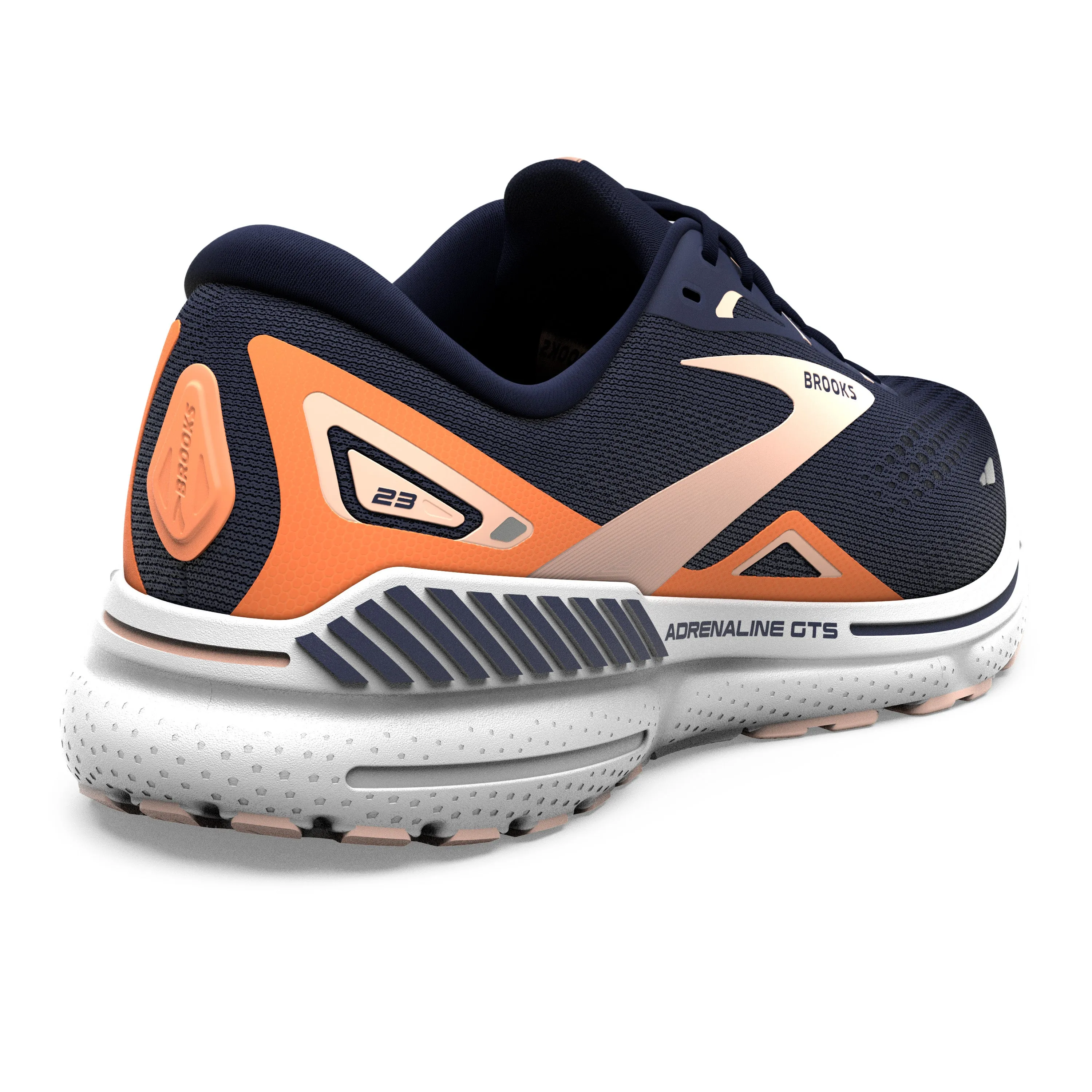 Women's Brooks Adrenaline GTS 23 Color: Peacoat/Tangerine/Peach