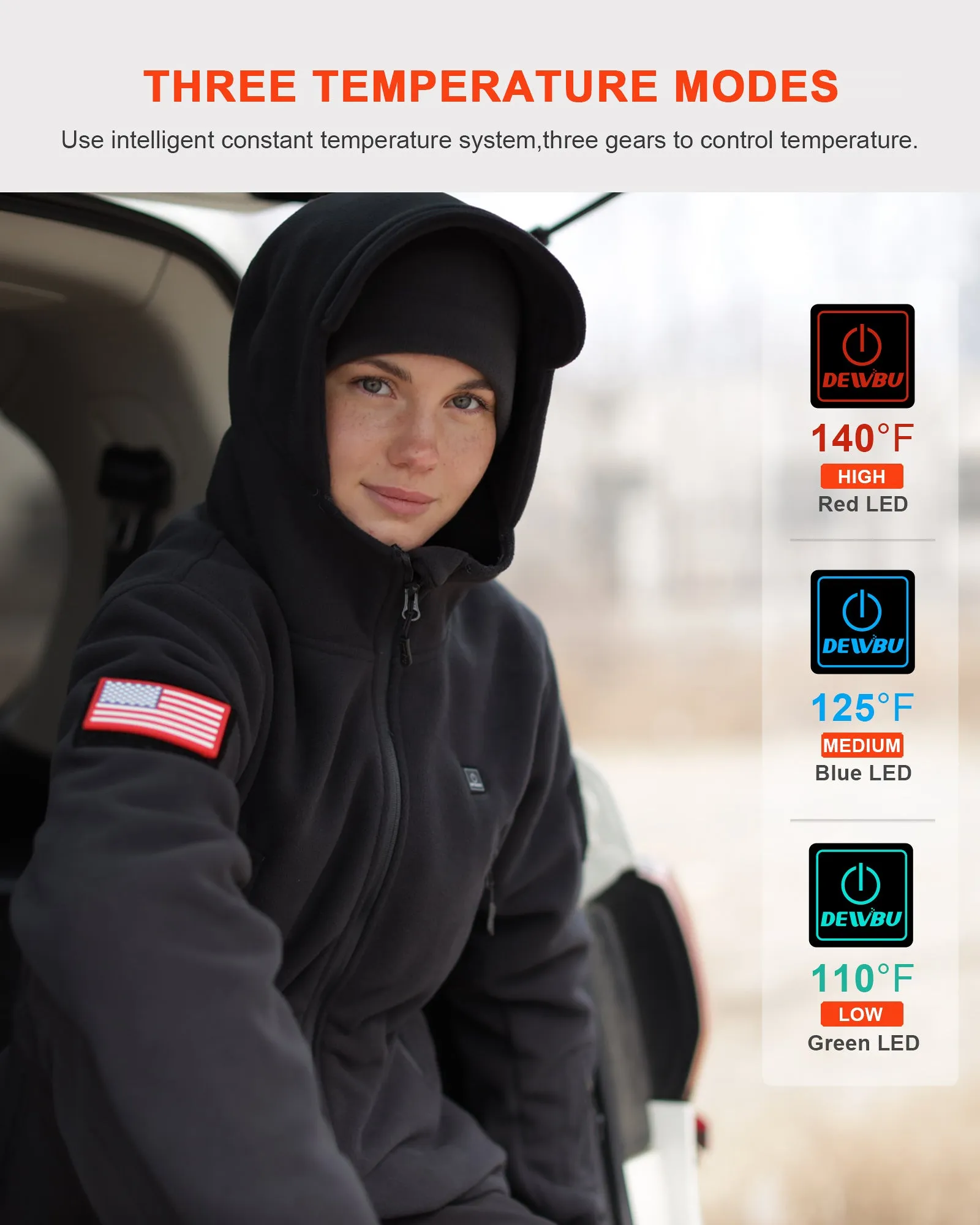 Women's Polar Fleece Heated Jacket With 12V Battery Pack - Black