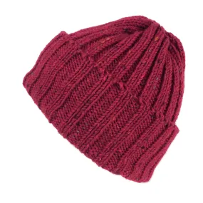 Wool Beanie Highland 2000 Fisherman's Hat Kilcarra Wool Chunky Knit - Burgundy & Navy Bobcap