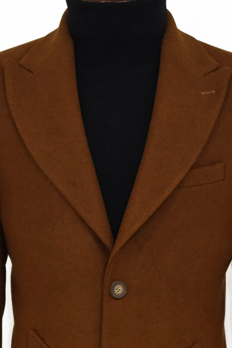 Wool Wide Lapel Brown Peacoat